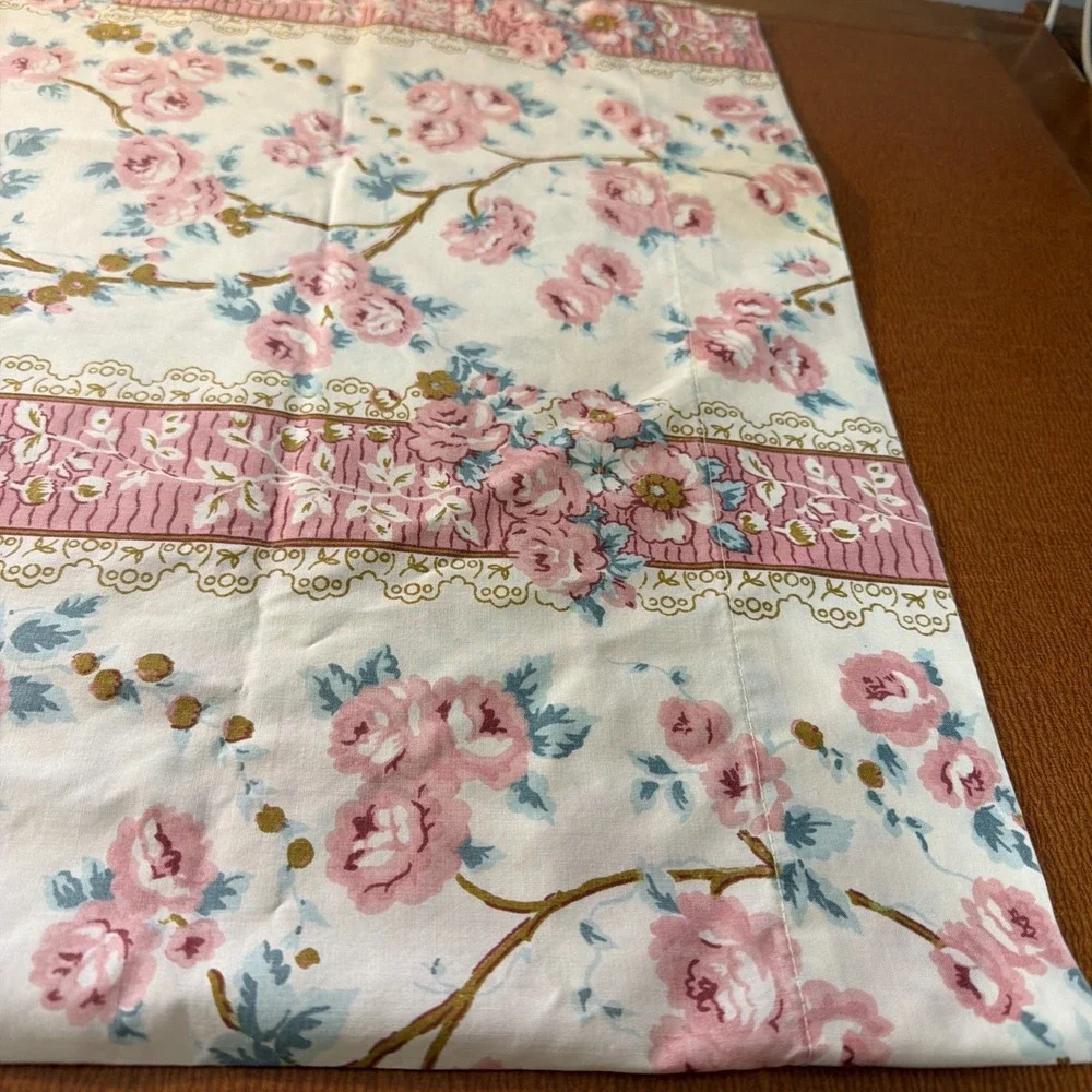 Vtg Cannon Monticello Pink Blue Floral Standard Pillow Case 50% Cotton